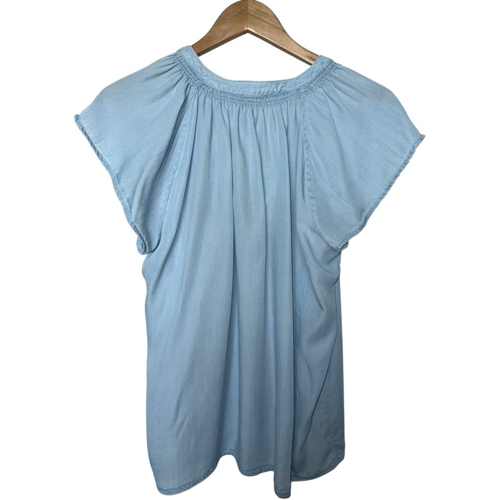 RAILS Alena Flutter Sleeve Chambray Shirt Light Vintage Blue Button Down Large - Picture 3 of 5